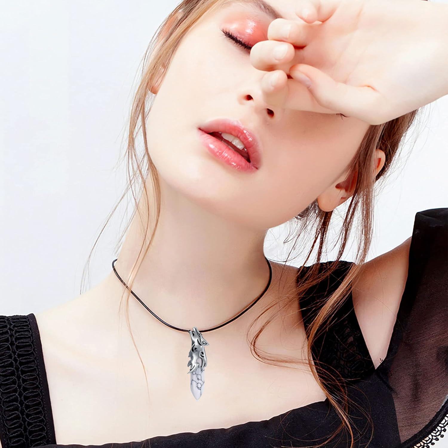 wholesale 925 Sterling Silver Howlite Stone Tribal Dragon Head Pendant Necklaces for Men Women s 48cm Chain Length-0-4