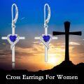 wholesale TOUPOP Sapphire Cross Earrings For Women Sterling Silver September Birthstone Earrings Heart Cross Drop Dangle Earrings Jewelry Birthday Anniversary Christmas Gifts For Her Wife Girlfriend Mom -0-3