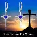 TOUPOP Sterling Silver Sapphire Earrings Heart Cross Drop Dangle Jewelry Gifts-0-3