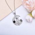 wholesale 925 Sterling Silver Witch and Black Cat Crescent Moon Necklace Gothic Jewelry-0-2