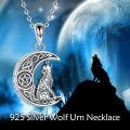 wholesale 925 Sterling Silver Crescent Moon with Pentagram and Wolf Celtic Knot Pendant Necklace for Women & Men-0-1