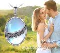wholesale 925 Sterling Silver Blue Moonstone Vintage Filigree Oval Pendant Necklace -0-5