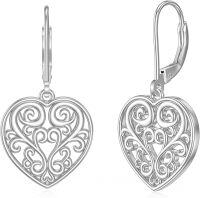 wholesale 925 Sterling Silver Moonstone Filigree Heart Drop Earrings-Filigree Heart