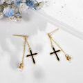 wholesale 14K Gold Black Enamel Cross Drop Earrings for Women-0-1