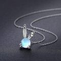 wholesale 925 Sterling Silver Rabbit Pendant Necklace With Blue Opal Stone-0-2