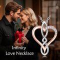 wholesale 925 Sterling Silver Double Heart Infinity Knot Pendant Necklace with Cubic Zirconia Stones for Women-0-1