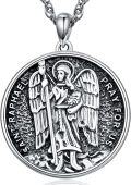 wholesale 925 Sterling Silver Saint Raphael Angel Pendant Necklace for Women and Men Religious-0-0