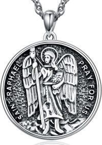 wholesale 925 Sterling Silver Saint Raphael Angel Pendant Necklace for Women and Men Religious-Saint Raphael Round Medal