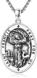 wholesale 925 Sterling Silver St Francis of Assisi Medal Necklace with Deer and Animals Design-0-0