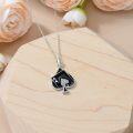 wholesale 925 Sterling Silver Black Enamel Ace of Spades Heart Pendant Necklace for Women-0-1