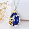 wholesale 925 Sterling Silver Lapis Lazuli and Gold Plated Floral Pendant Necklace for Women-0-1