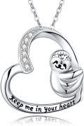 wholesale 925 Sterling Silver Heart-Shaped Sloth Slide Charm Necklace - Keep Me in Your Heart Pendant Gift for Her-0-0