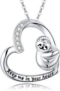 wholesale 925 Sterling Silver Heart-Shaped Sloth Slide Charm Necklace - Keep Me in Your Heart Pendant Gift for Her-B-Heart Shape
