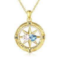 wholesale 925 Sterling Silver Compass Pendant with Birthstones for Women-04-12-Apr-Dec