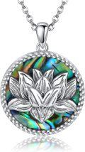 wholesale 925 Sterling Silver Abalone Shell Lotus Flower Pendant Necklace-0-0