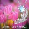 wholesale 925 Sterling Silver Blue Opal Love Lotus Flower Pendant Necklace for Women Girls  45cm Chain Length-0-4