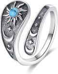wholesale 925 Sterling Silver Turquoise Stone Sun & Moon Open Adjustable Ring Set for Women-0-0