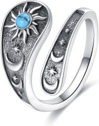 wholesale 925 Sterling Silver Turquoise Stone Sun & Moon Open Adjustable Ring Set for Women-Sun and Moon