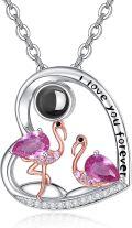 wholesale 925 Sterling Silver Pink Crystal Flamingos in Love Heart Pendant Necklace for Women's Gifts-0-0