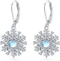 wholesale 925 Sterling Silver Moonstone Snowflake Dangle Earrings for Women - Hypoallergenic s-Color