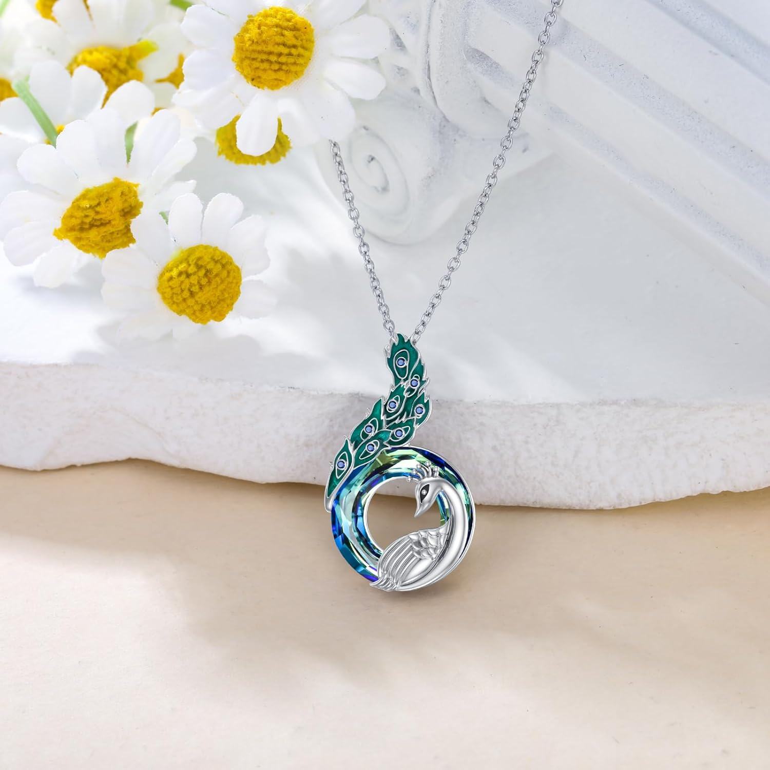 Sterling Silver Moon Crystal Peacock Pendant Cremation Urn Jewelry-0-1
