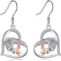 wholesale 925 Sterling Silver Dragon Girl Heart Drop Earrings Gift for Women Girls-dragon earrings