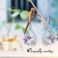 wholesale 925 Sterling Silver Purple Flower and Butterfly Dangle Drop Earrings  for Women-0-1