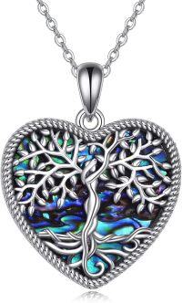 wholesale 925 Sterling Silver Abalone Shell Heart Tree of Life Pendant Necklace for Women Christmas s-heart tree necklace