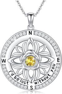 wholesale 925 Sterling Silver 12 Months Birthstone Compass Necklace for Women-11-November-Citrine