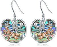 wholesale 925 Sterling Silver Dragonfly & Abalone Shell Drop Earrings for Women-lotus leaf dragonfly