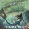 wholesale 925 Sterling Silver Blue Crystal Mermaid Charm Anklet with Beads and Chain Adjuster 7-8-0-2