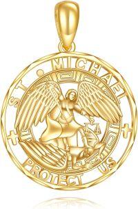 wholesale 14K Gold St Michael Angel Protect Us Religious Pendant Necklace for Men & Women-A-St Michael Pendant
