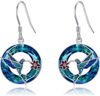 wholesale 925 Sterling Silver Hummingbird Flower Drop Dangle Earrings  for Women Girls Mother's Day Birthday Anniversary Christmas Present Idea 4cm Long-Hummingbird Crystal-Hummingbird Crystal