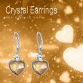 wholesale Sterling Silver White Pink Red Crystal Love Heart Birthstone Dangle Leverback Earrings for Women-0-5