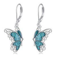 wholesale 925 Sterling Silver Butterfly Created Turquoise Filigree Drop Earrings For Women-Turquoise Butterfly