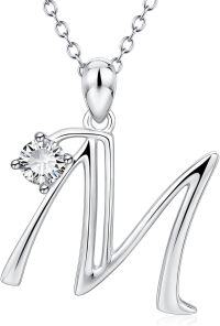 wholesale 925 Sterling Silver 26 Alphabet Pendant Necklace Jewelry-Letter M