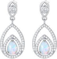 wholesale 925 Sterling Silver Teardrop Opal & Cubic Zirconia Drop Earrings - Elegant s for Her-Opal Stud