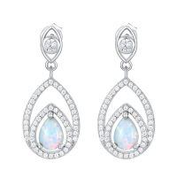 wholesale 925 Sterling Silver Teardrop Earrings Wholesale With Opal And Diamonds-Opal Stud