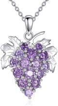 wholesale 925 Sterling Silver Purple Crystal Grape Vine Leaf Pendant Necklace for Women Gifts-0-0