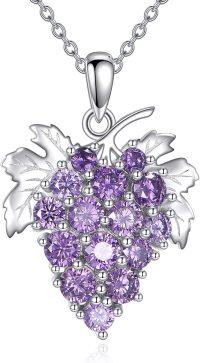 wholesale 925 Sterling Silver Purple Crystal Grape Vine Leaf Pendant Necklace for Women Gifts-Grape