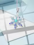 TOUPOP Sterling Silver & Blue CZ Snowflake Pendant Necklace-0-3