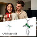 wholesale 925 Sterling Silver Emerald May Birthstone Cross Pendant Necklace-0-4