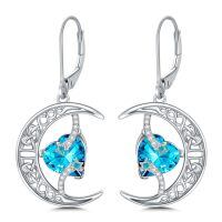 TOUPOP Sterling Silver Topaz Celtic Moon Drop Dangle Earrings-undefined