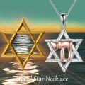 wholesale 925 Sterling Silver Star of David Pendant with Rose Gold Hebrew Letter Chai and Cubic Zirconia Cut Texture Design for Women Girls Judaica Gifts-0-3
