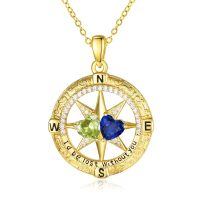 wholesale 925 Sterling Silver Compass Pendant with Birthstones for Women-08-09-Aug-Sept