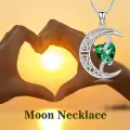 TOUPOP Sterling Silver Emerald Moon Star Pendant Necklace-0-2