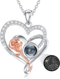 wholesale 925 Sterling Silver Heart Rose Flower Love Knot Moon Stone Pendant Necklaces s for Women Girls Mother's Day Birthday Anniversary Valentine's Day Christmas-100 Languages