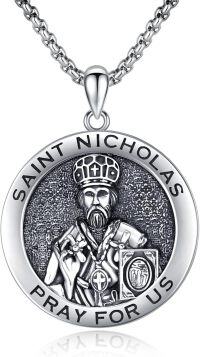 wholesale 925 Sterling Silver Saint Nicholas Pendant with Chain - Mens Prayer -Saint Nicholas