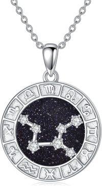 wholesale 925 Sterling Silver Leo Zodiac Sign Constellation Pendant Necklace with Cubic Zirconia and Starry Sky Design for Women & Men-Style8-(8.23-9.22)Virgo