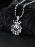 wholesale 925 Sterling Silver Crown Lion Head Pendant Necklace Oxidized Silver Mens Jewelry-0-3